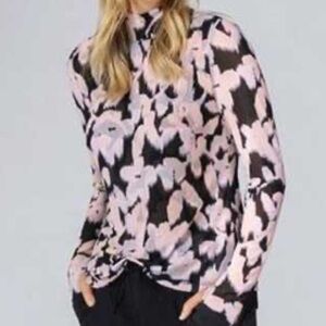 CAbi Black and Cream Patterned Mesh Turtleneck Size Medium NWOT